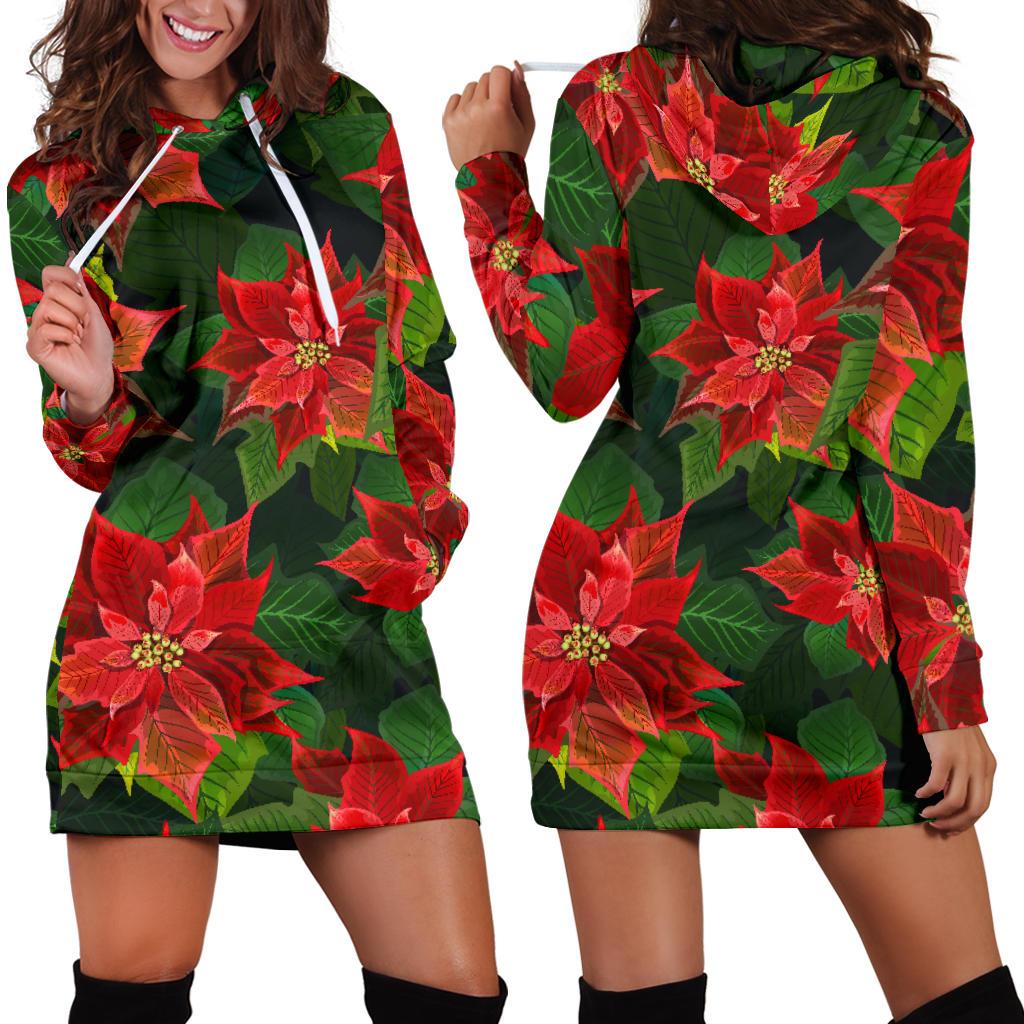 Poinsettia Pattern Print Design POT04 Women Hoodie Dress
