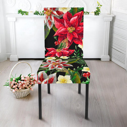 Poinsettia Pattern Print Design POT05 Dining Chair Slipcover-JORJUNE.COM