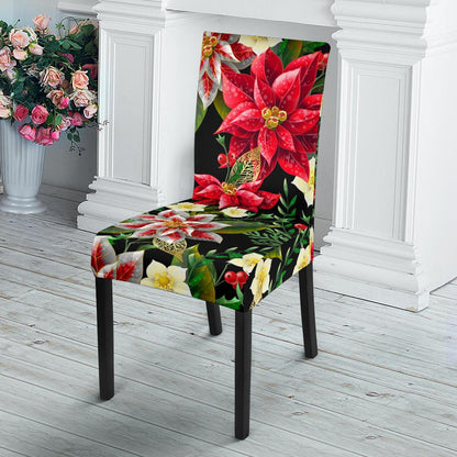 Poinsettia Pattern Print Design POT05 Dining Chair Slipcover-JORJUNE.COM