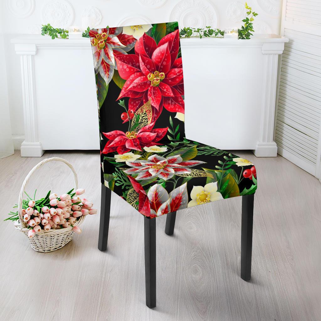 Poinsettia Pattern Print Design POT05 Dining Chair Slipcover-JORJUNE.COM