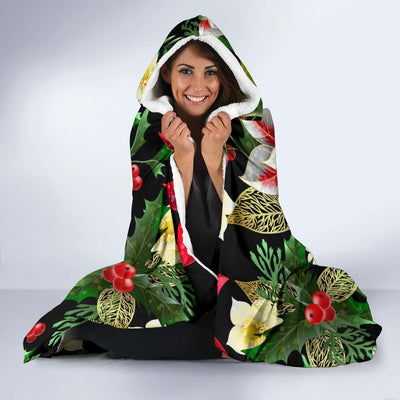 Poinsettia Pattern Print Design POT05 Hooded Blanket-JORJUNE.COM