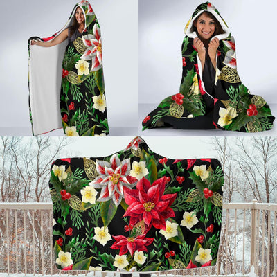 Poinsettia Pattern Print Design POT05 Hooded Blanket-JORJUNE.COM