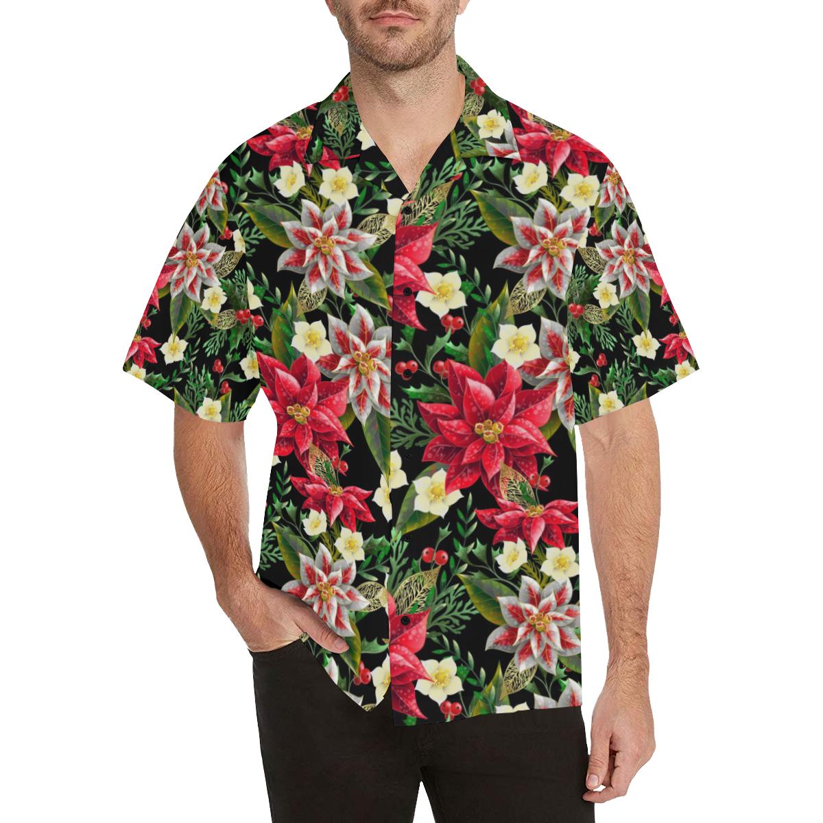 Poinsettia Pattern Print Design POT05 Men Hawaiian Shirt-JorJune