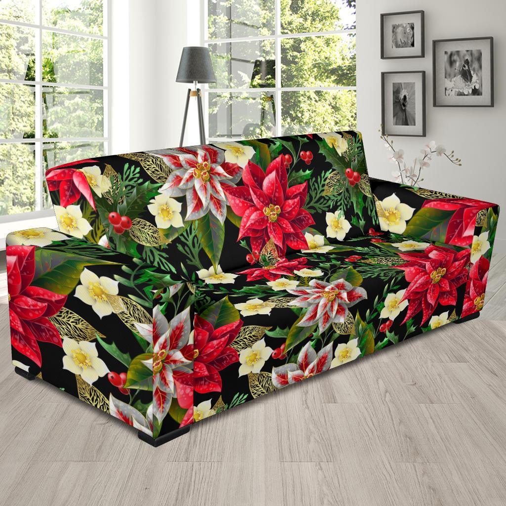 Poinsettia Pattern Print Design POT05 Sofa Slipcover-JORJUNE.COM