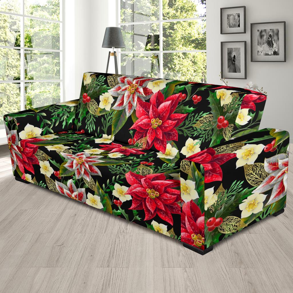 Poinsettia Pattern Print Design POT05 Sofa Slipcover-JORJUNE.COM