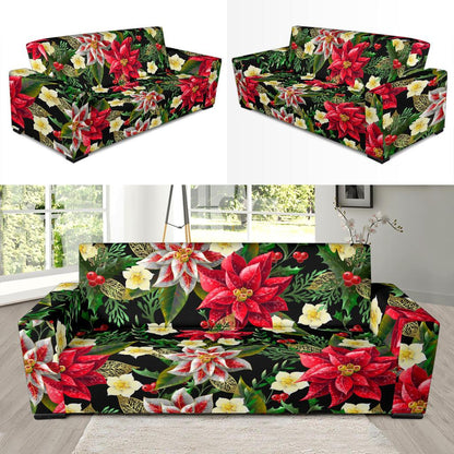 Poinsettia Pattern Print Design POT05 Sofa Slipcover-JORJUNE.COM