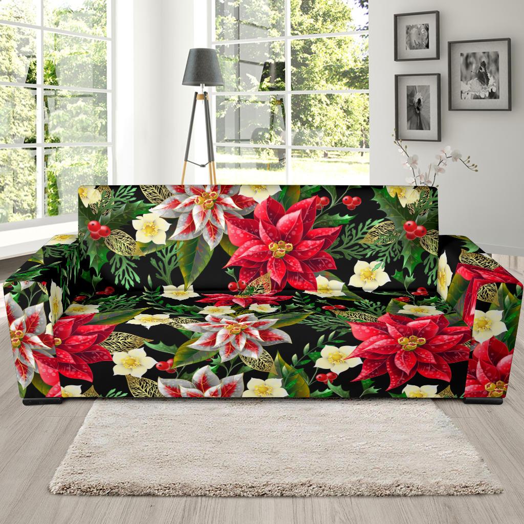 Poinsettia Pattern Print Design POT05 Sofa Slipcover-JORJUNE.COM