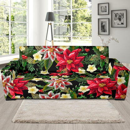 Poinsettia Pattern Print Design POT05 Sofa Slipcover-JORJUNE.COM