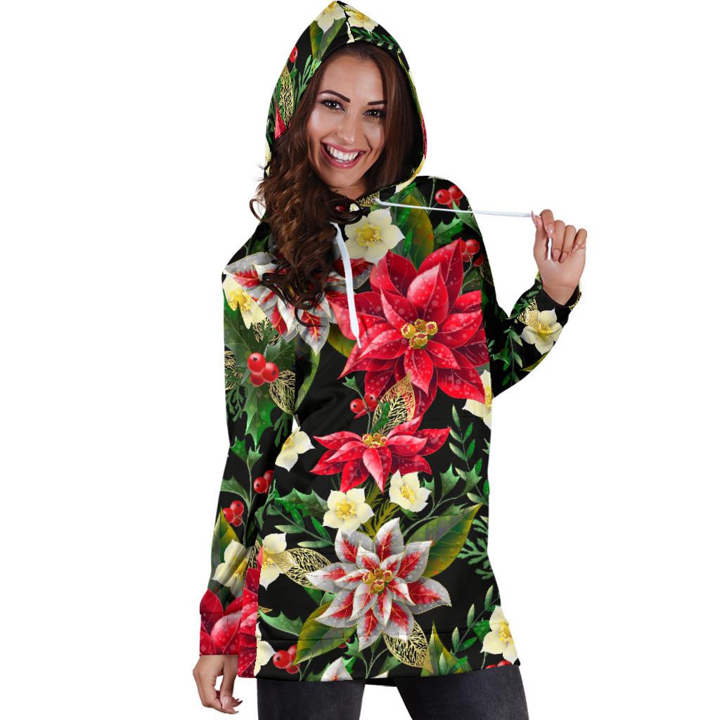Poinsettia Pattern Print Design POT05 Women Hoodie Dress