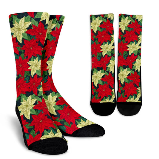 Poinsettia Pattern Print Design POT06 Crew Socks-JORJUNE.COM