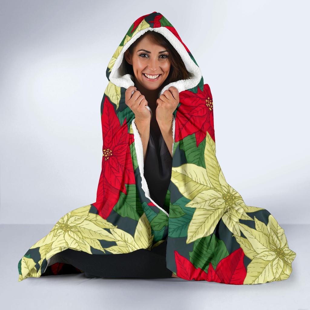Poinsettia Pattern Print Design POT06 Hooded Blanket-JORJUNE.COM