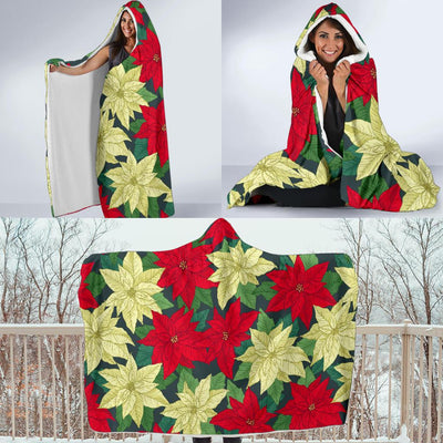 Poinsettia Pattern Print Design POT06 Hooded Blanket-JORJUNE.COM