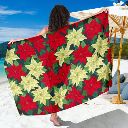 Poinsettia Pattern Print Design POT06 Sarong Pareo Wrap-JORJUNE.COM