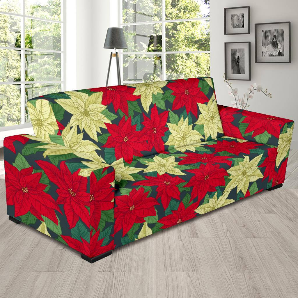 Poinsettia Pattern Print Design POT06 Sofa Slipcover-JORJUNE.COM