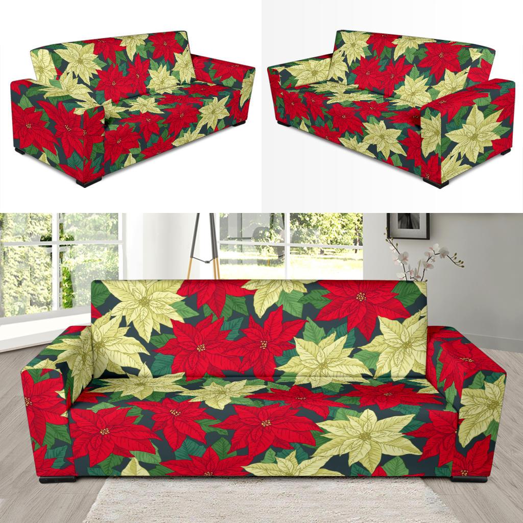 Poinsettia Pattern Print Design POT06 Sofa Slipcover-JORJUNE.COM