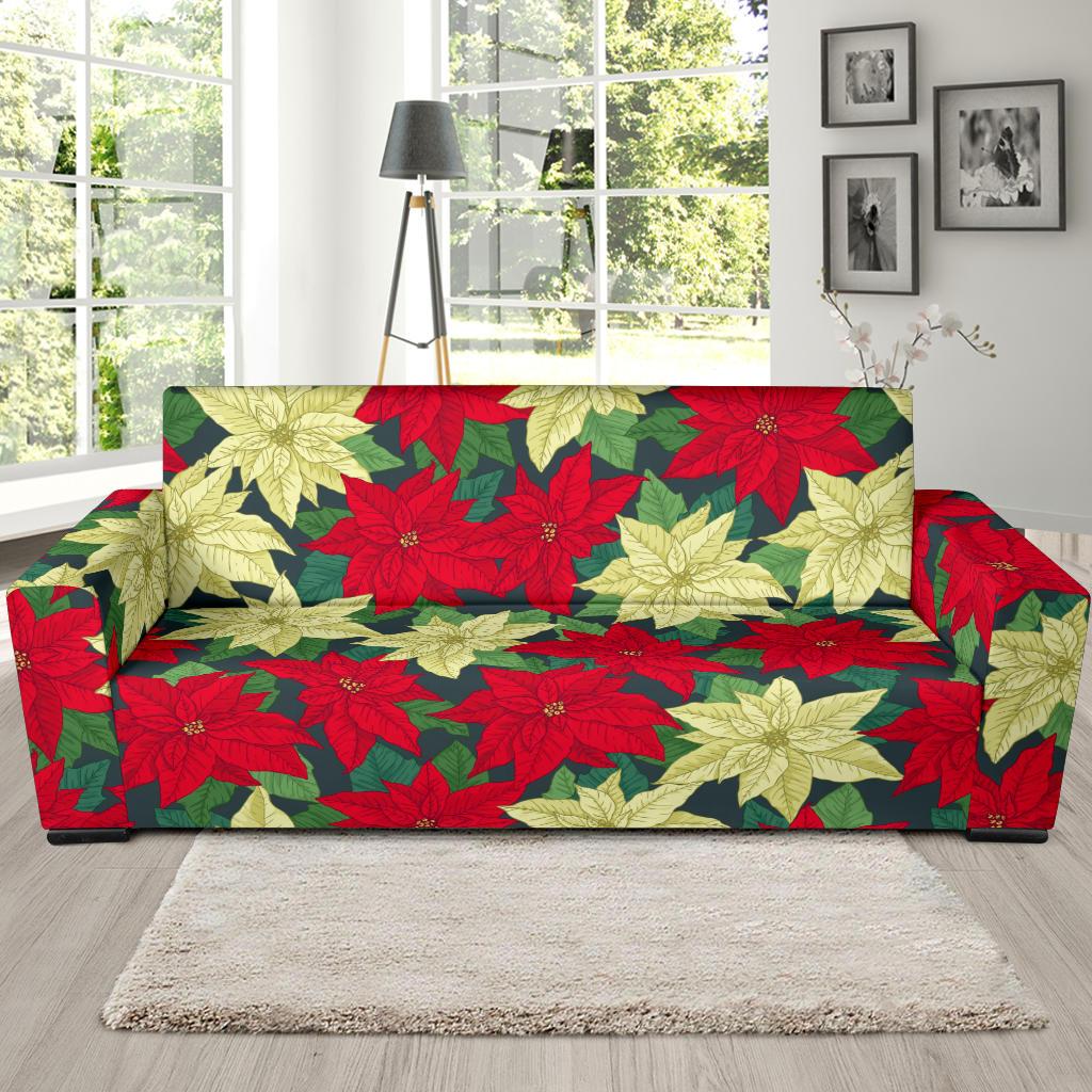 Poinsettia Pattern Print Design POT06 Sofa Slipcover-JORJUNE.COM