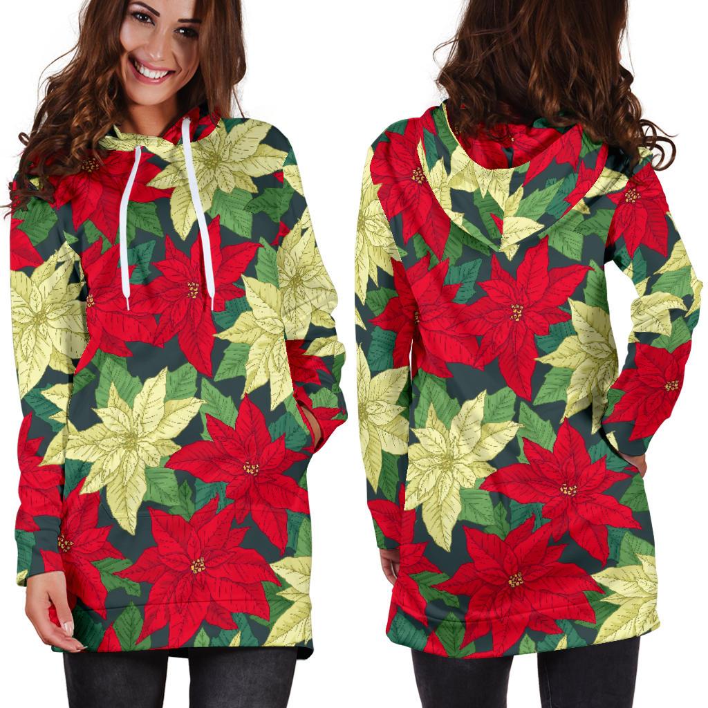 Poinsettia Pattern Print Design POT06 Women Hoodie Dress