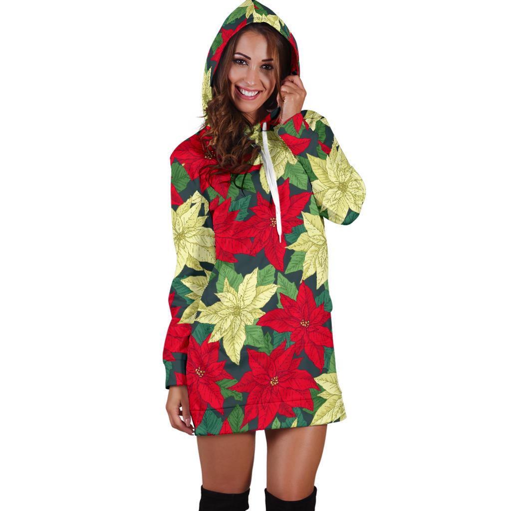 Poinsettia Pattern Print Design POT06 Women Hoodie Dress
