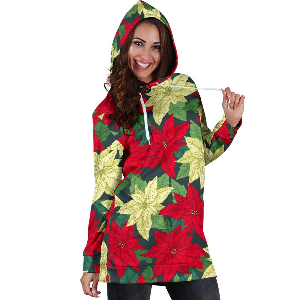 Poinsettia Pattern Print Design POT06 Women Hoodie Dress