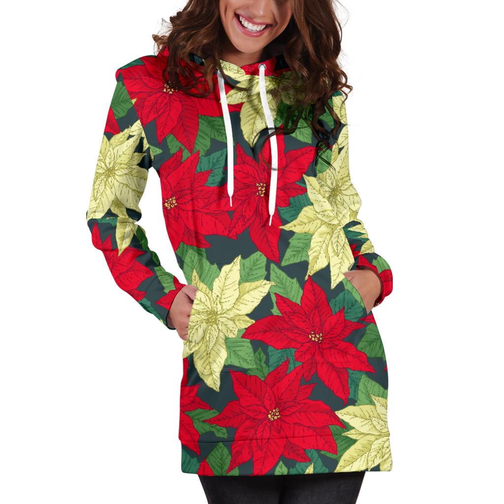 Poinsettia Pattern Print Design POT06 Women Hoodie Dress