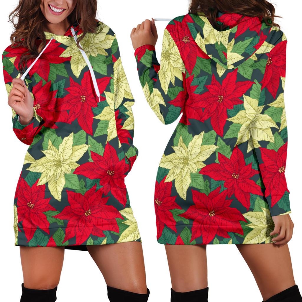 Poinsettia Pattern Print Design POT06 Women Hoodie Dress