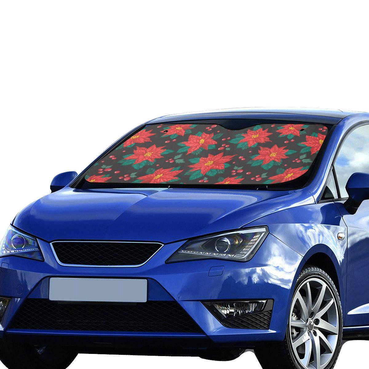 Poinsettia Pattern Print Design POT07 Car Sun Shade-JorJune