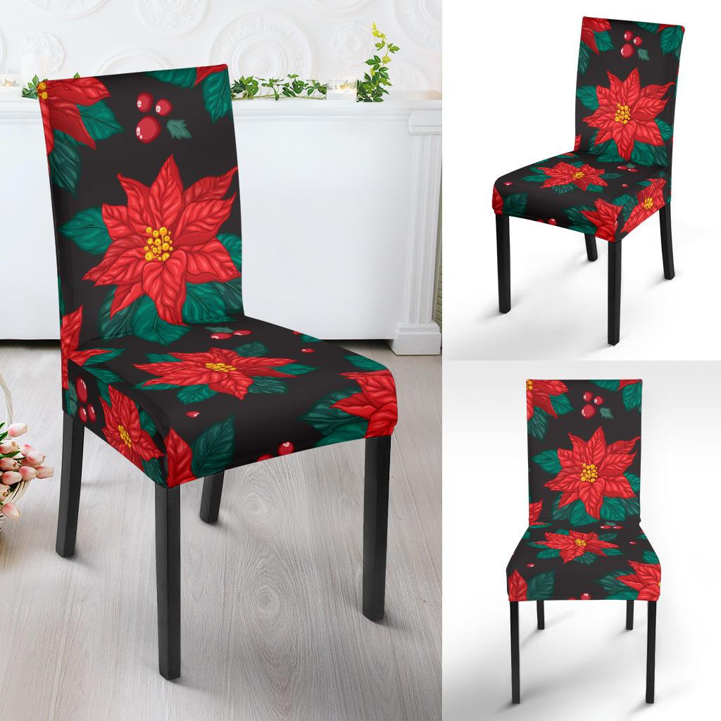 Poinsettia Pattern Print Design POT07 Dining Chair Slipcover-JORJUNE.COM