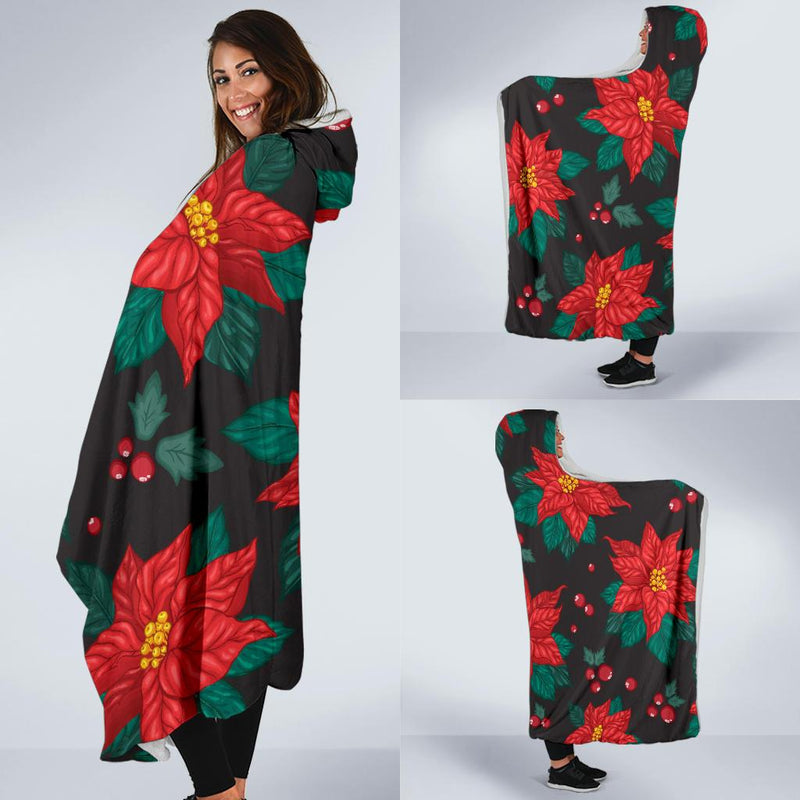 Poinsettia Pattern Print Design POT07 Hooded Blanket-JORJUNE.COM