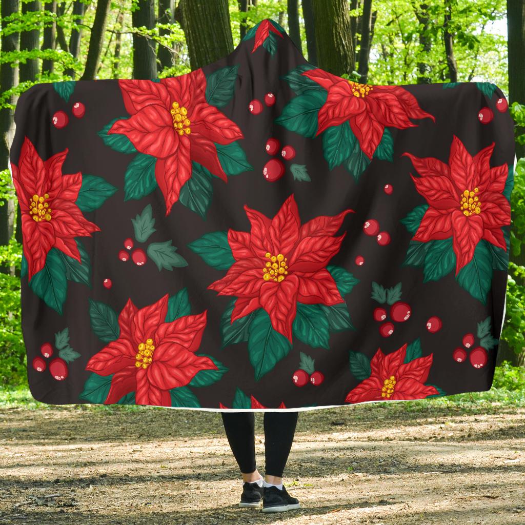 Poinsettia Pattern Print Design POT07 Hooded Blanket-JORJUNE.COM