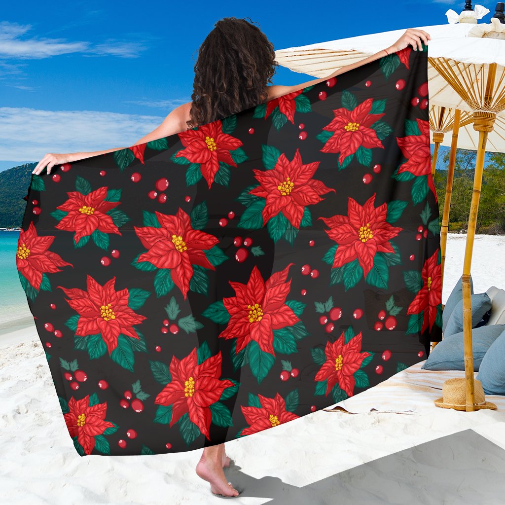 Poinsettia Pattern Print Design POT07 Sarong Pareo Wrap-JORJUNE.COM