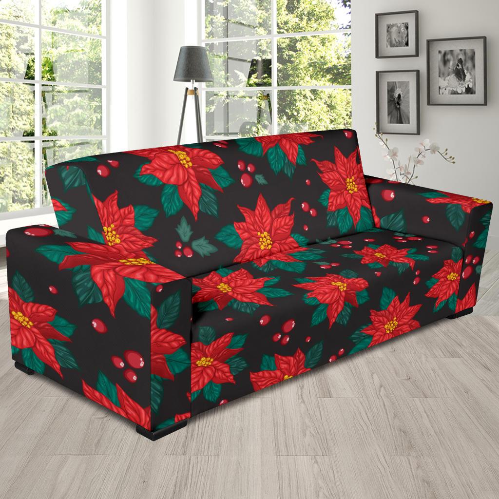 Poinsettia Pattern Print Design POT07 Sofa Slipcover-JORJUNE.COM