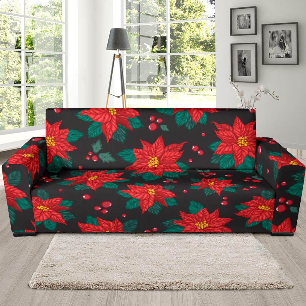 Poinsettia Pattern Print Design POT07 Sofa Slipcover-JORJUNE.COM