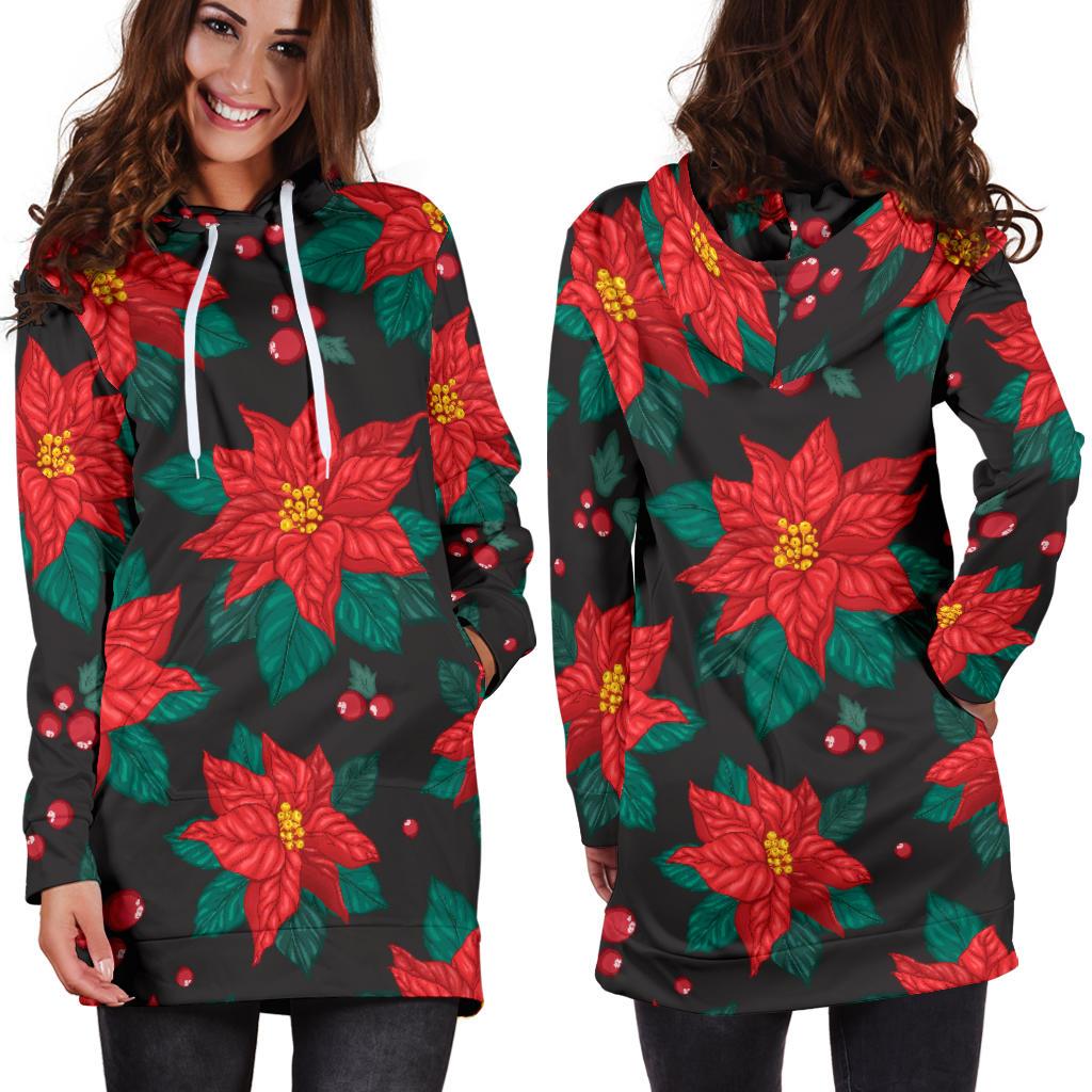 Poinsettia Pattern Print Design POT07 Women Hoodie Dress