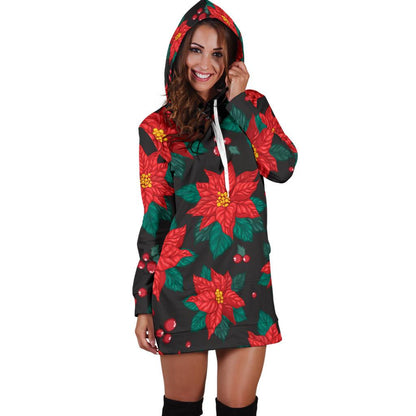 Poinsettia Pattern Print Design POT07 Women Hoodie Dress