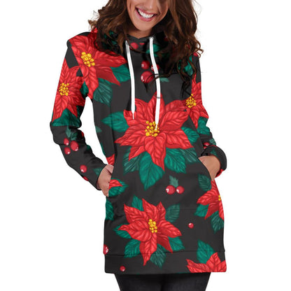 Poinsettia Pattern Print Design POT07 Women Hoodie Dress