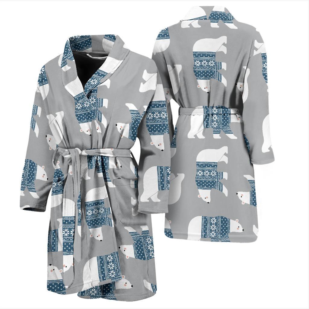 Polar Bear Pattern Print Design A03 Men Bathrobe-JORJUNE.COM