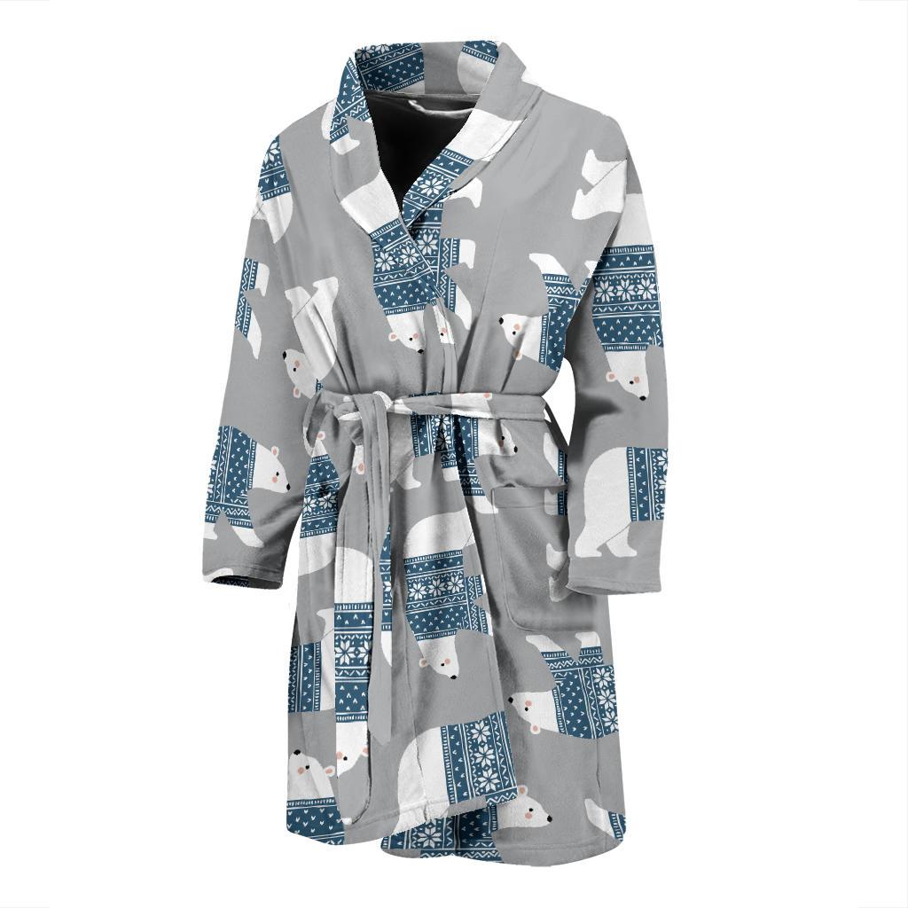Polar Bear Pattern Print Design A03 Men Bathrobe-JORJUNE.COM