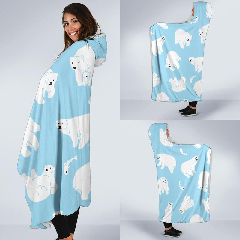 Polar Bear Pattern Print Design PB01 Hooded Blanket-JORJUNE.COM