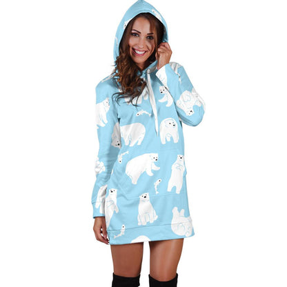 Polar Bear Pattern Print Design PB01 Women Hoodie Dress