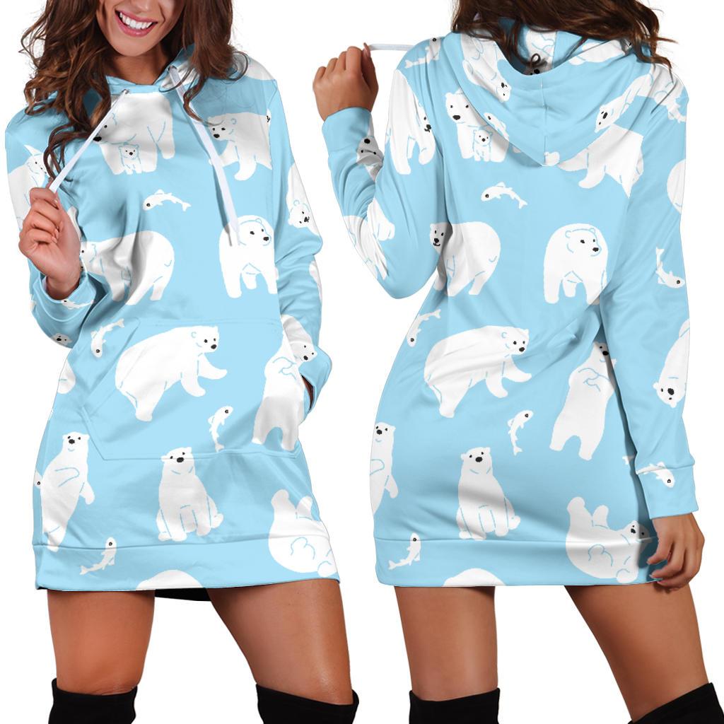Polar Bear Pattern Print Design PB01 Women Hoodie Dress