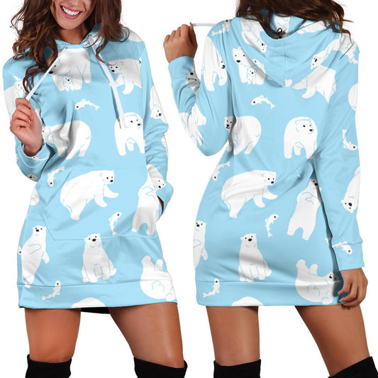 Polar Bear Pattern Print Design PB01 Women Hoodie Dress