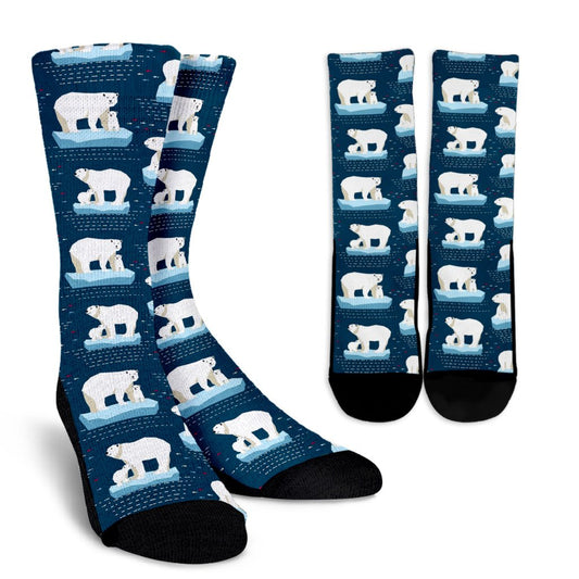 Polar Bear Pattern Print Design PB02 Crew Socks-JORJUNE.COM