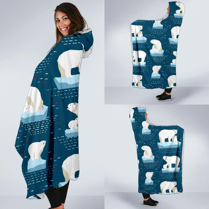 Polar Bear Pattern Print Design PB02 Hooded Blanket-JORJUNE.COM