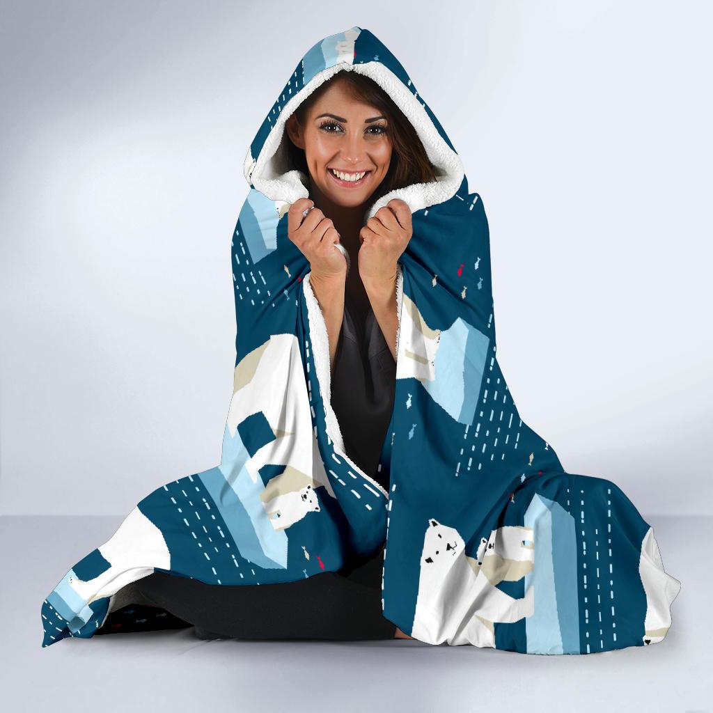Polar Bear Pattern Print Design PB02 Hooded Blanket-JORJUNE.COM