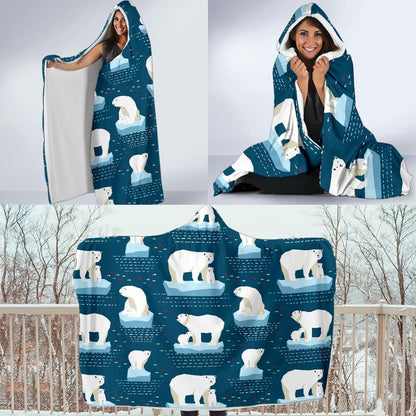 Polar Bear Pattern Print Design PB02 Hooded Blanket-JORJUNE.COM