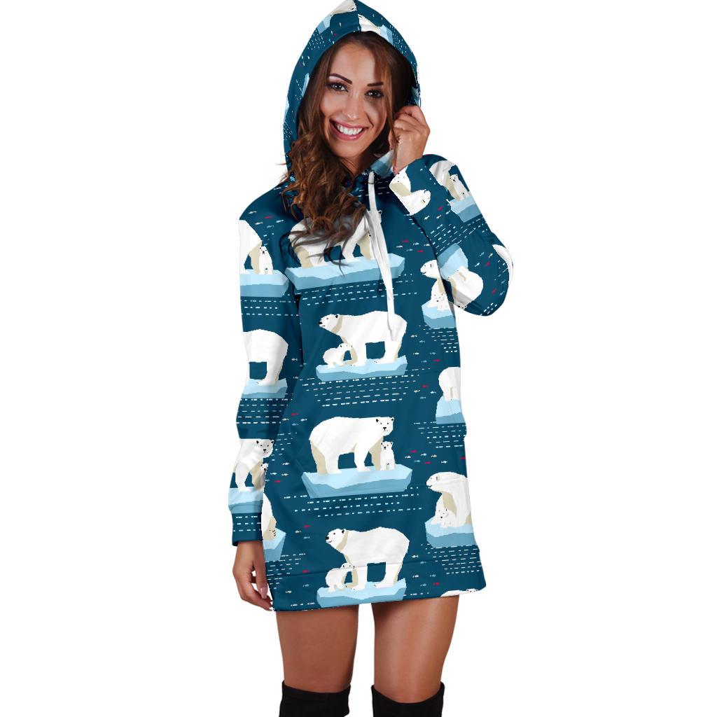 Polar Bear Pattern Print Design PB02 Women Hoodie Dress