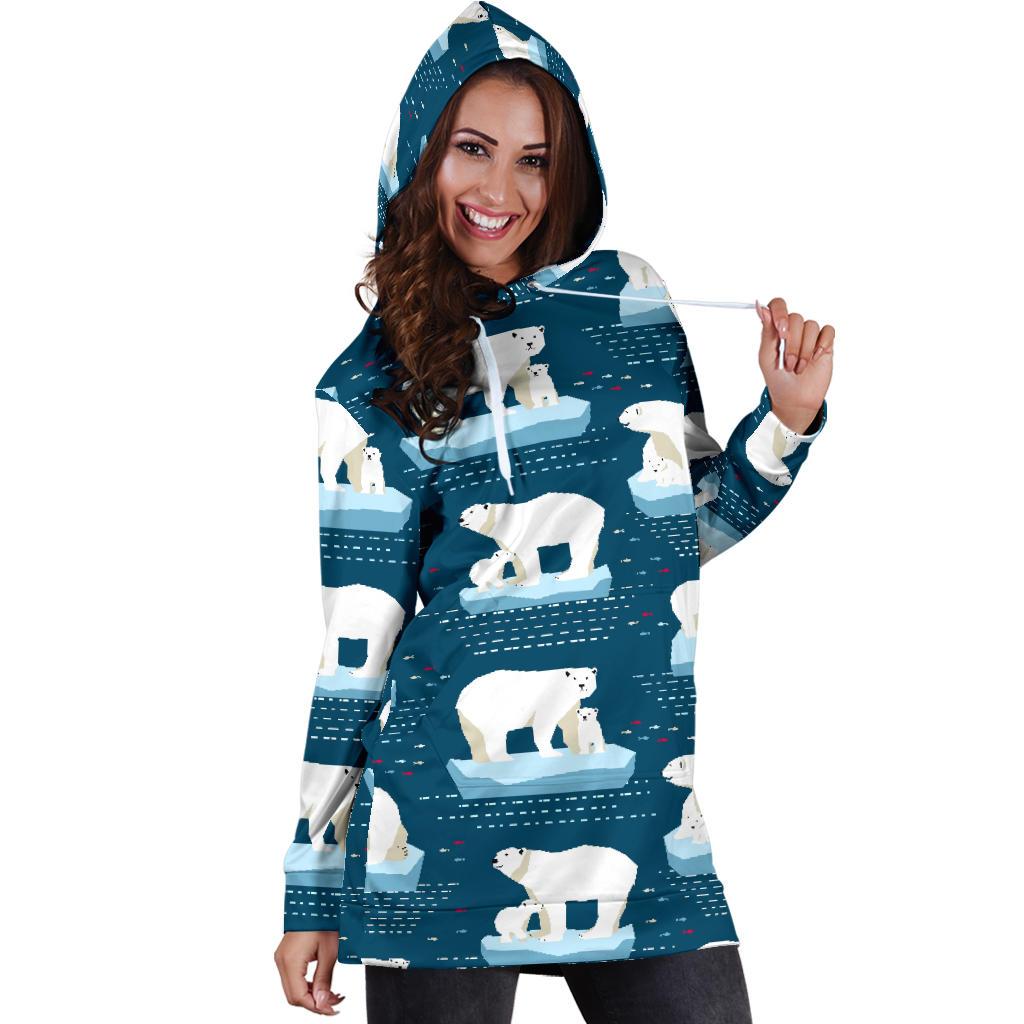 Polar Bear Pattern Print Design PB02 Women Hoodie Dress