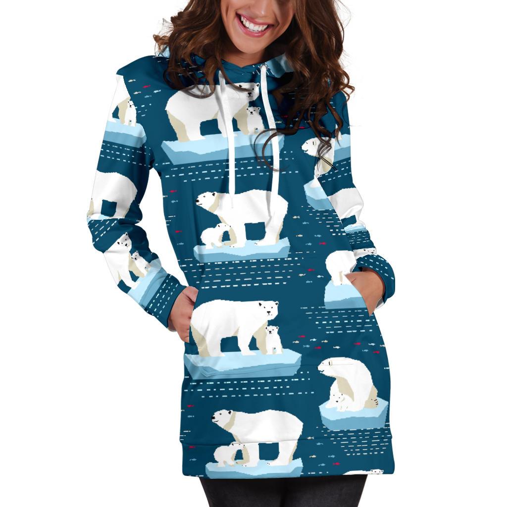 Polar Bear Pattern Print Design PB02 Women Hoodie Dress