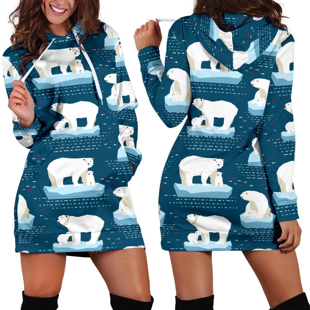 Polar Bear Pattern Print Design PB02 Women Hoodie Dress