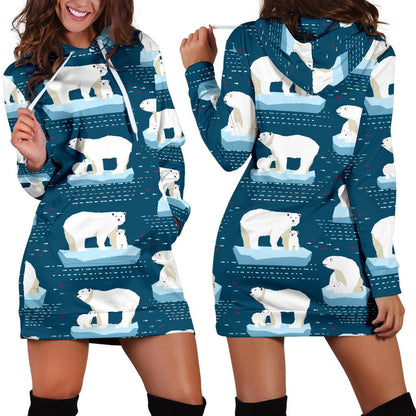 Polar Bear Pattern Print Design PB02 Women Hoodie Dress